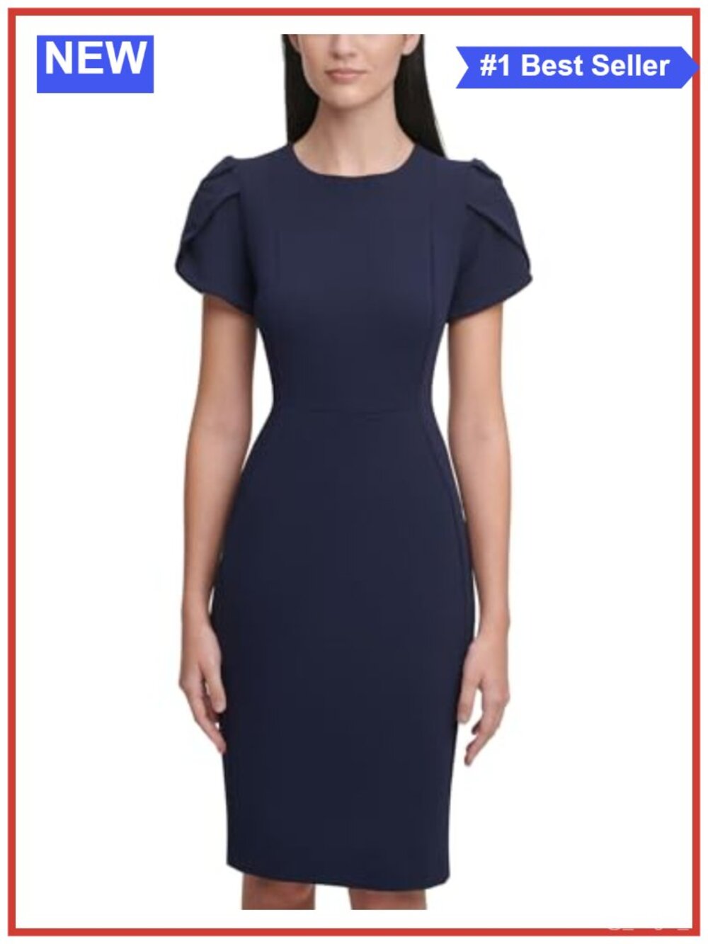 Calvin Klein Floral Sheath Dress Tulip Sleeve Work Dress Polyester Spandex